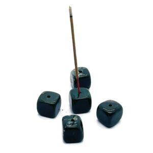 Moss Agate Crystal Incense Holder - Crystal Stone Incense Stick Holder - Polished Cube Incense Holder - Healing Stone - IN1009