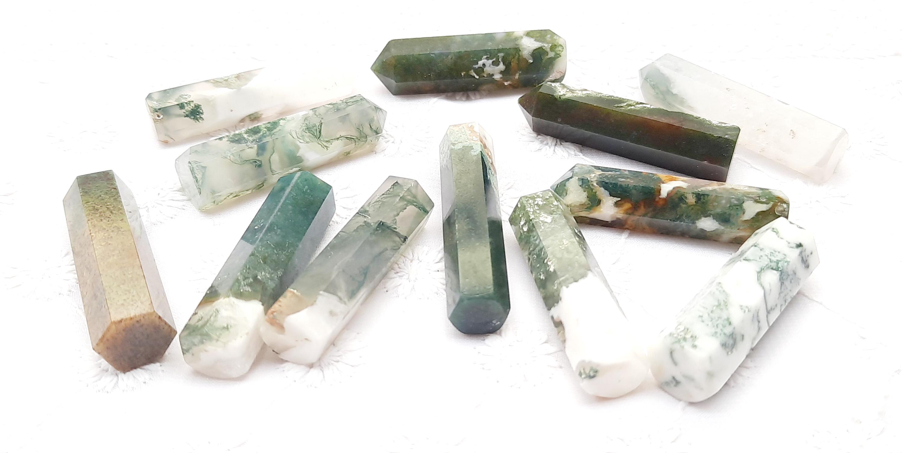 Moss Agate Pencil Tower Point Balances Chakras,five Elements,promotes Health,gets ,awakens Spirituality,reiki,healing,aura,goodluck,wealth. Moss Agate Pencil Tower Point Balances Chakras,five Elements,promotes Health,gets ,awakens Spirituality,reiki,healing,aura,goodluck,wealth.