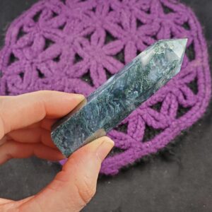 Moss Agate Polished Self Standing Crystal Point Green Obelisk Generator Stones Crystals Tower