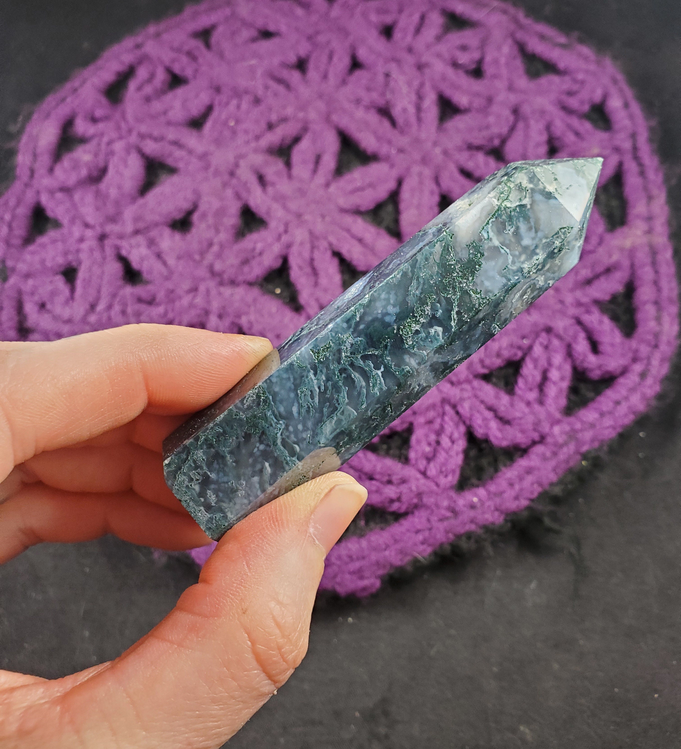 Moss Agate Polished Self Standing Crystal Point Green Obelisk Generator Stones Crystals Tower