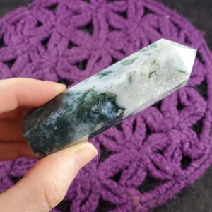 Moss Agate Polished Self Standing Crystal Point Green Obelisk Generator Stones Crystals Tower
