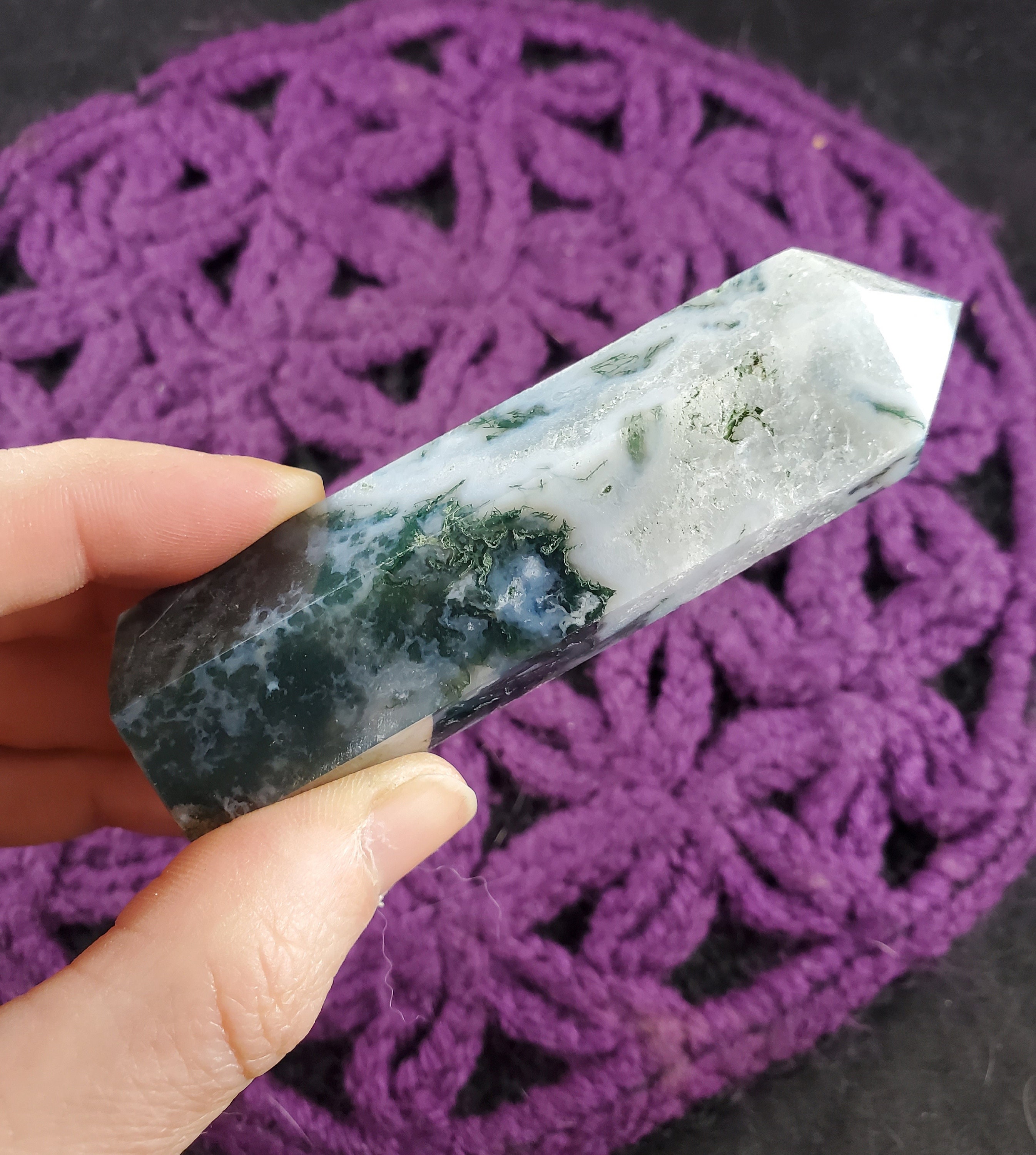 Moss Agate Polished Self Standing Crystal Point Green Obelisk Generator Stones Crystals Tower