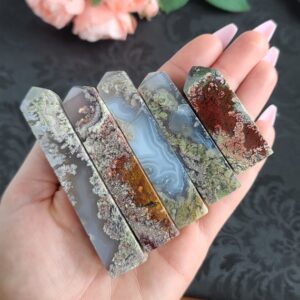 Scenic Moss Agate Tower, Choose Your Four Sided Crystal Wand Point Obelisk From Indonesia for Decor or Crystal Grids