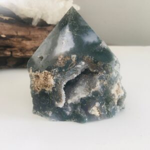 Green Moss Agate Crystal Tower Point, 478g