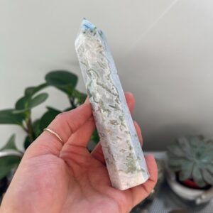 Green Moss Agate Tower Point, Healing Crystal (13cm X 2.5cm, 154g)