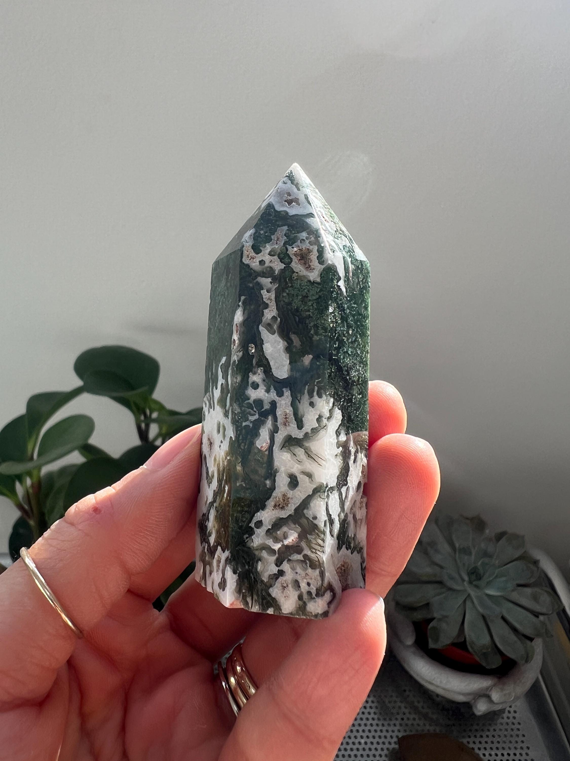 Green Moss Agate Tower Point, Healing Crystal