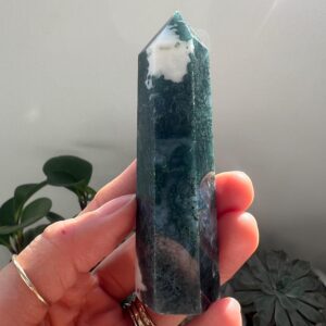 Green Moss Agate Tower, Healing Crystal Point