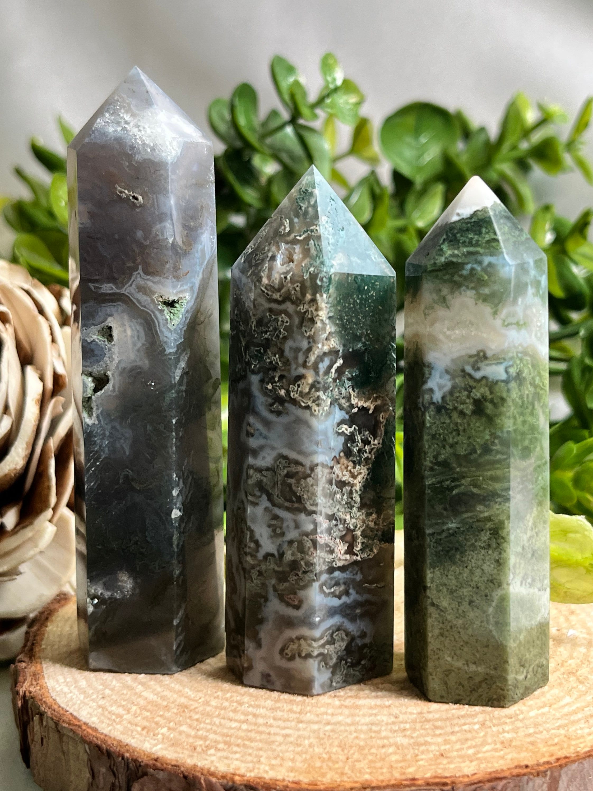 Moss Agate Tower Point Obelisk Natural Stone Moss Agate Tower Point Obelisk Natural Stone