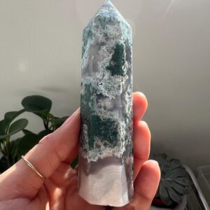 Green Moss Agate Tower Point, Healing Crystal (11cm X 3cm, 138g)