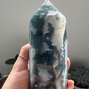 Xl Moss Agate Crystal Tower, Green Healing Point
