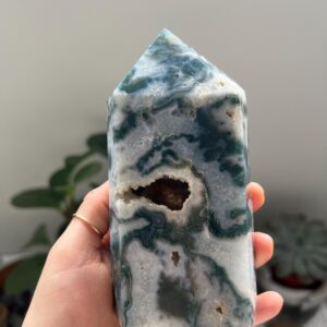 Xl Moss Agate Crystal Tower, Green Healing Point