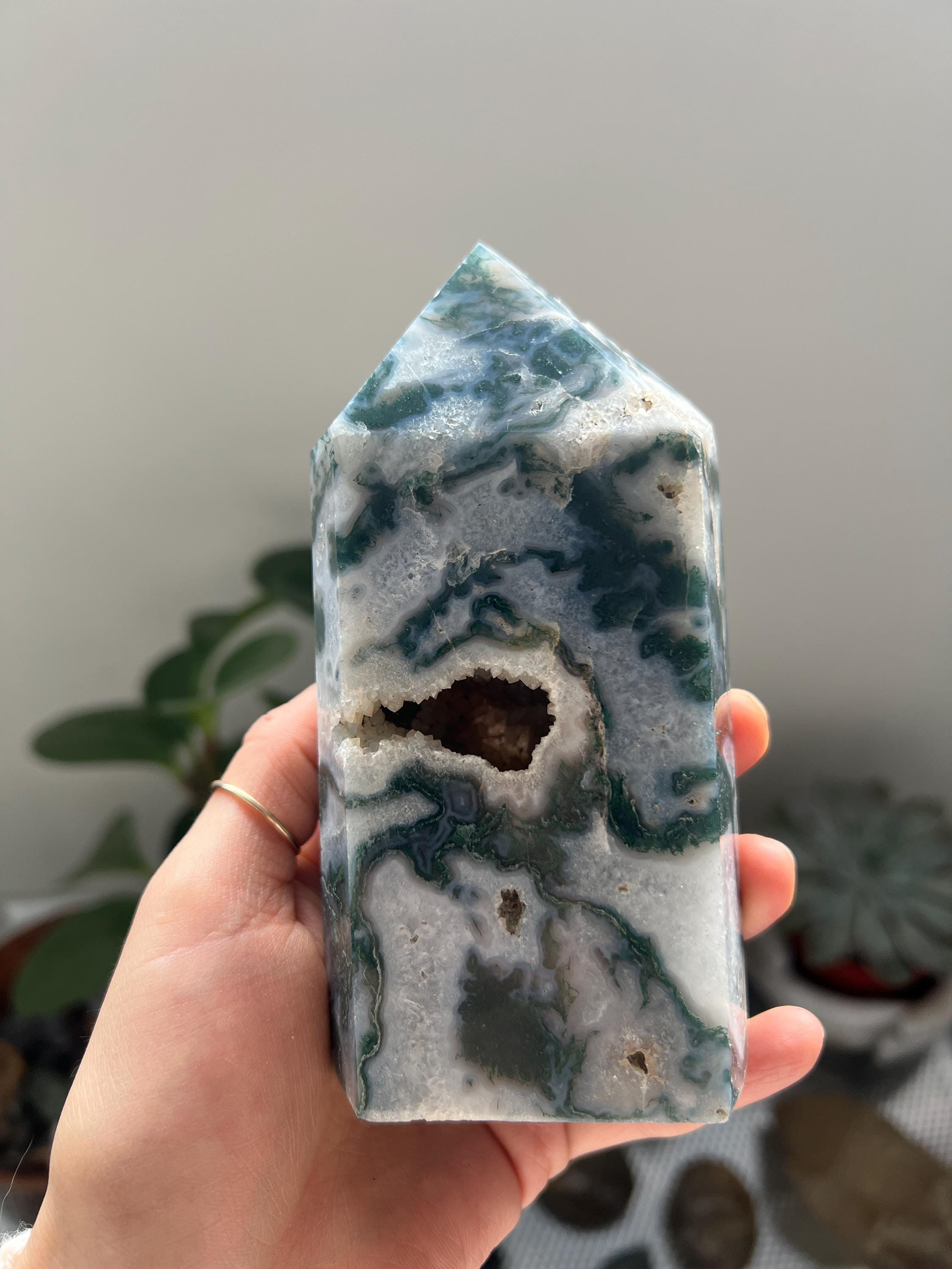 Xl Moss Agate Crystal Tower, Green Healing Point Xl Moss Agate Crystal Tower, Green Healing Point