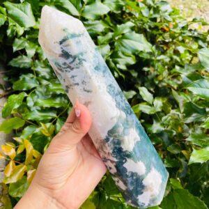 XXXL Moss Agate Tower: Green Crystal Point (1275G, Imperfect Tip)