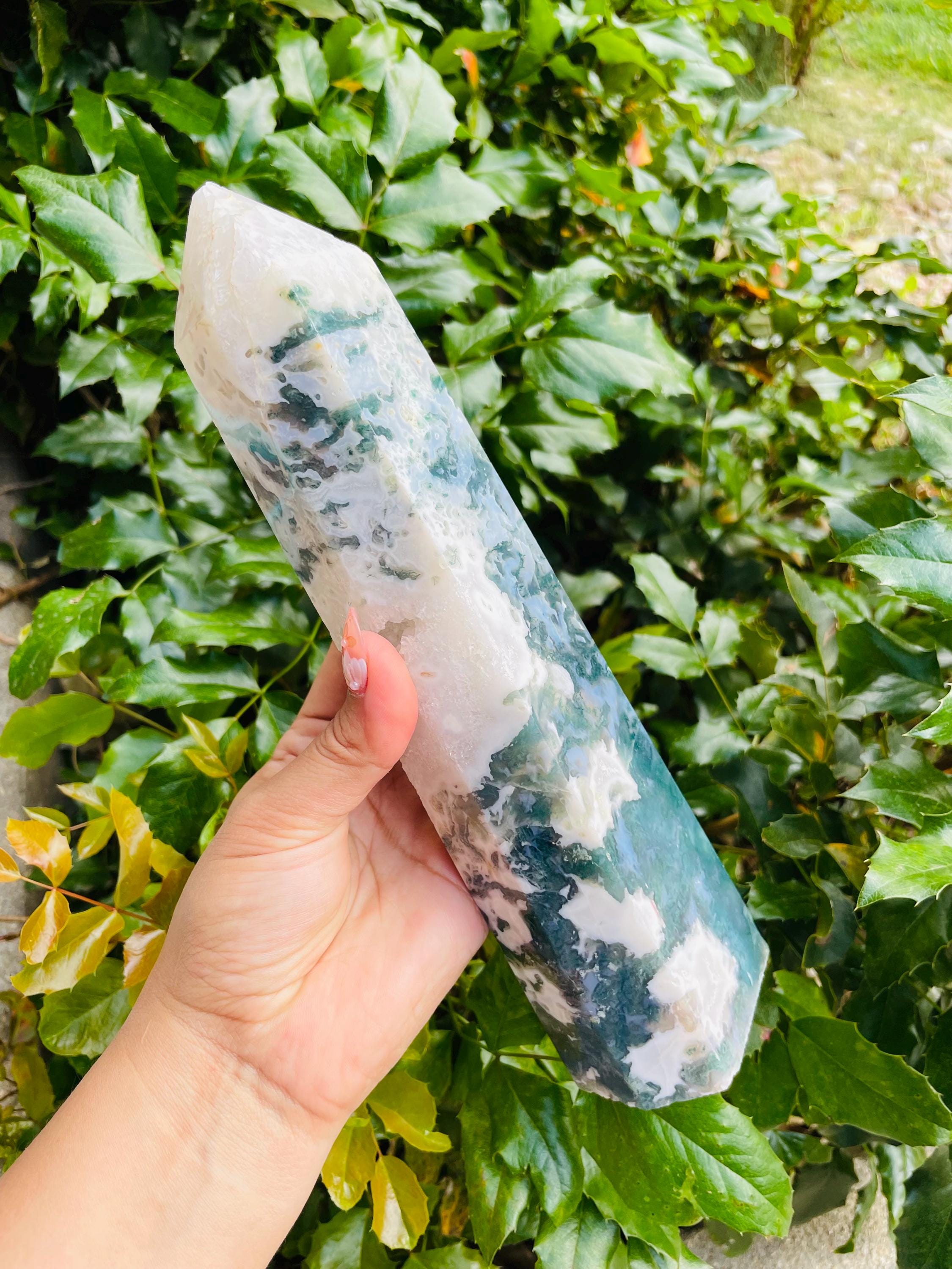 Xxxl Moss Agate Tower: Green Crystal Point (1275g, Imperfect Tip)