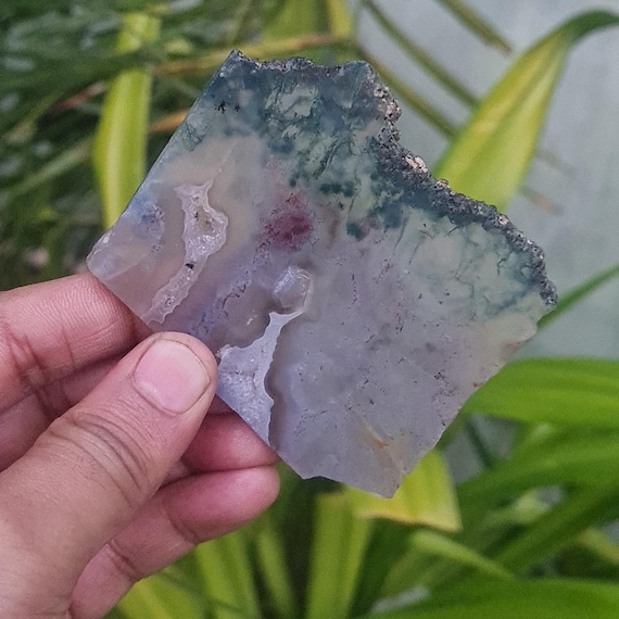 Green Moss Agate Slab: Rough Crystal Gemstone Plate