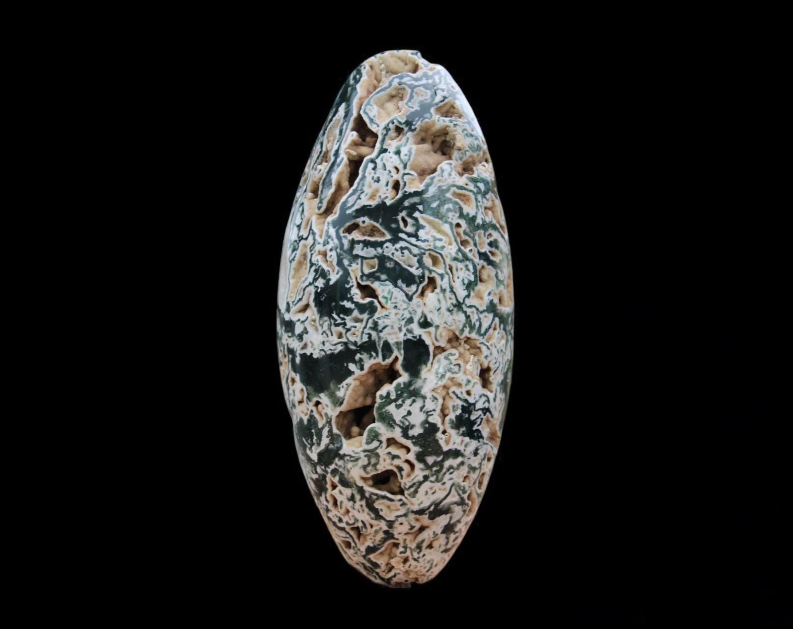 Large Geode Moss Agate Lingam: Reiki Charged Spiritual Decor, 17 Inch