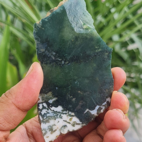 Natural Raw Moss Agate Slice | Gemstone Decor Plate