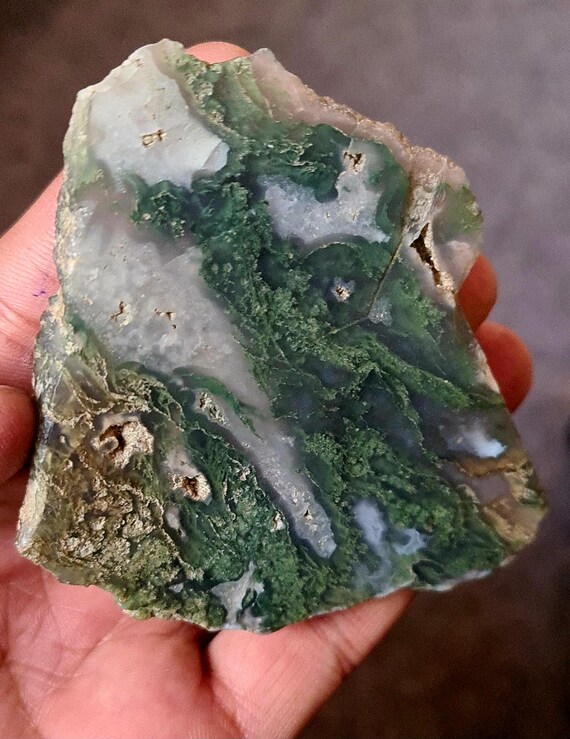 Natural Moss Agate Slice: Raw Gemstone Plate (7x6.5 Cm)