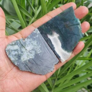 Raw Moss Agate Plate Lot: Dark Green Crystal Slices For Jewelry