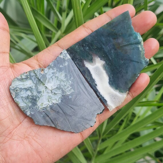 Raw Moss Agate Plate Lot: Dark Green Crystal Slices For Jewelry