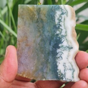Raw Moss Agate Slice , 5mm Gemstone Plate For Decor
