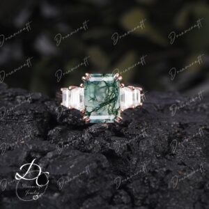 Emerald Cut Moss Agate Engagement Ring 4ct Solid 14k Gold Promise Ring Cluster Ring Green Gemstone Statement Ring For Women Anniversary Gift Emerald Cut Moss Agate Engagement Ring 4ct Solid 14k Gold Promise Ring Cluster Ring Green Gemstone Statement Ring For Women Anniversary Gift
