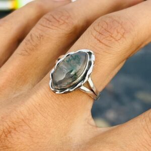 Moss Agate Gemstone Ring, Handmade Jewellery, Designer Ring, 925 Sterling Silver