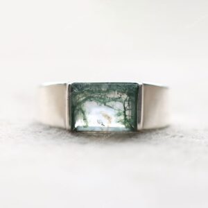 Green Moss Agate Signet Ring: Handmade 925 Sterling Silver
