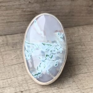 Multi Colored Oval Chalcedony Moss Agate Sterling Silver Ring , Agate Ring , Chalcedony Ring , One Of A Kind , Rare Stone Ring , Size 7.5