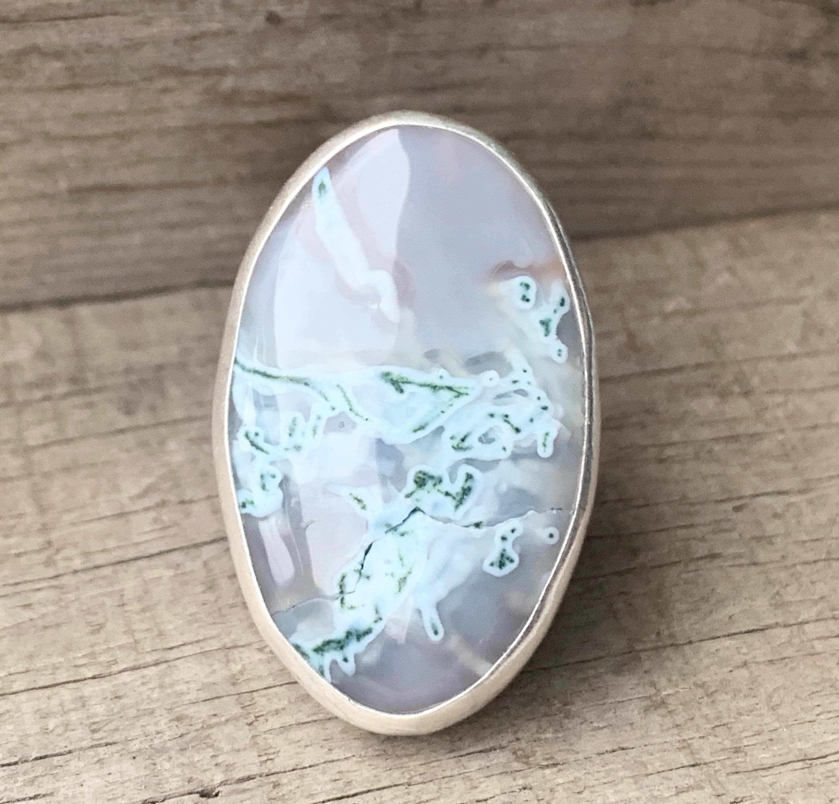 Multi Colored Oval Chalcedony Moss Agate Sterling Silver Ring | Agate Ring | Chalcedony Ring | One Of A Kind | Rare Stone Ring | Size 7.5