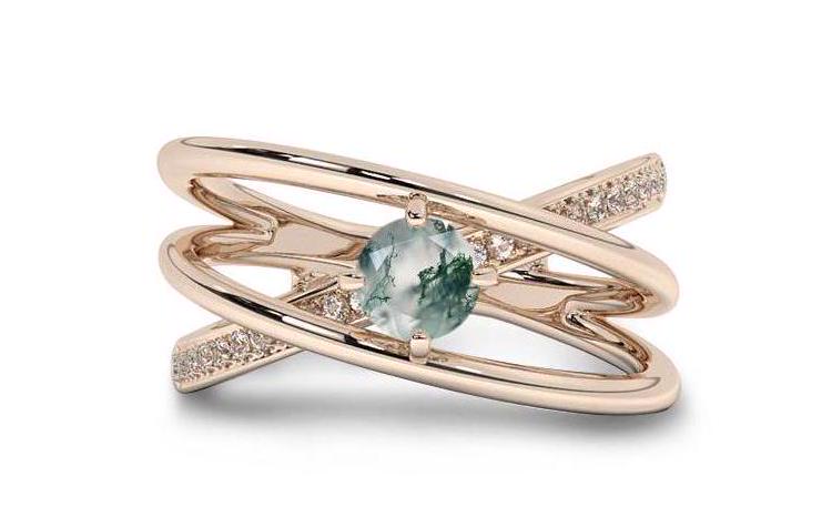 Natural Moss Agate Engagement Ring 925 Silver Infinity Style Wedding Ring Unique Moss Agate Bridal Anniversary Ring Women Solitaire Ring