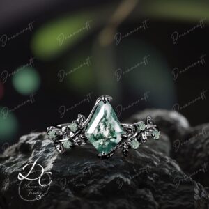 Natural Kite Cut Moss Agate Engagement Ring Art Deco Leaf Black Gold Twig Cluster Promise Ring Green Gem Bridal Ring Jewelry Gitf For Her Natural Kite Cut Moss Agate Engagement Ring Art Deco Leaf Black Gold Twig Cluster Promise Ring Green Gem Bridal Ring Jewelry Gitf For Her