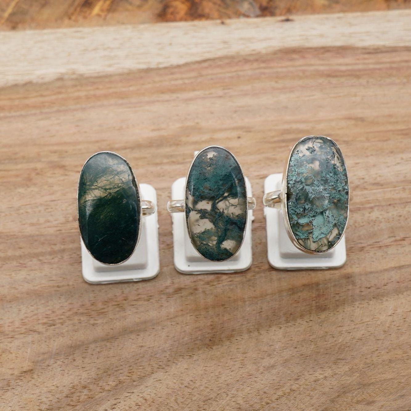 Moss Agate Sterling Silver Statement Ring: Bohemian Spiritual Jewelry