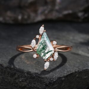 Vintage Kite Cut Moss Agate Engagement Ring Rose Gold Marquise Cut Moss Agate Ring Inspired Leaf Ring Split Shank Art Deco Promise Ring Vintage Kite Cut Moss Agate Engagement Ring Rose Gold Marquise Cut Moss Agate Ring Inspired Leaf Ring Split Shank Art Deco Promise Ring