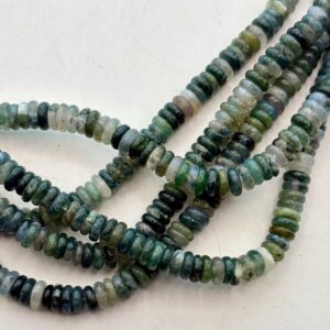2x6mm Rondelle Moss Agate Gemstone Beads.  15” strand of thin beads, approx. 170  per strand.
