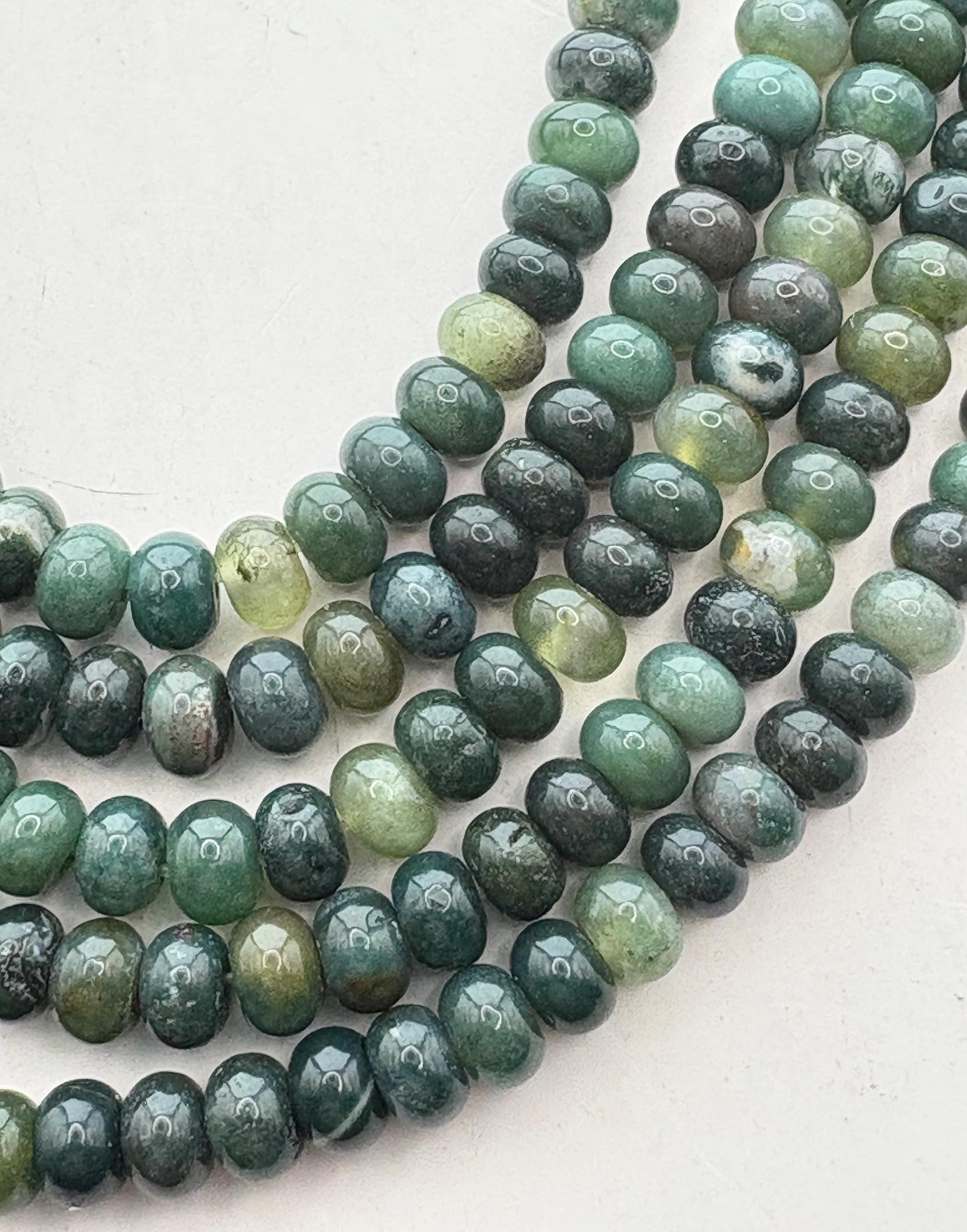 4x6mm Rondelle Moss Agate Gemstone Beads. 15” Strand Of Rondelle Beads, Approx. 89 Beads Per Strand.