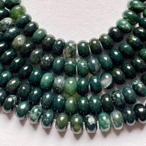 5x8mm rondelle Dark Moss Agate gemstone beads. 15” strand of rondelle beads, approx. 76 beads per strand.