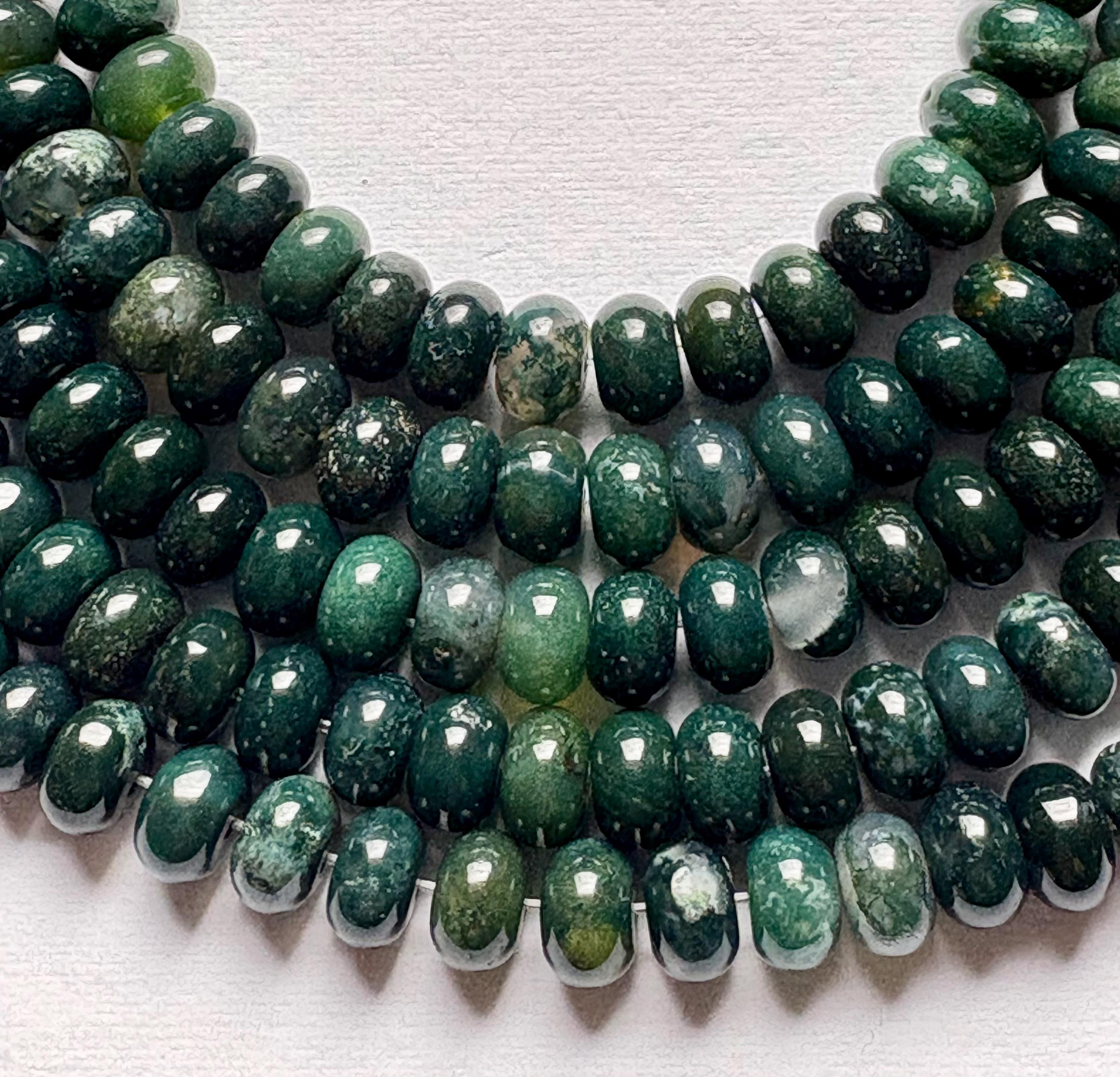 5x8mm Rondelle Dark Moss Agate Gemstone Beads. 15” Strand Of Rondelle Beads, Approx. 76 Beads Per Strand.