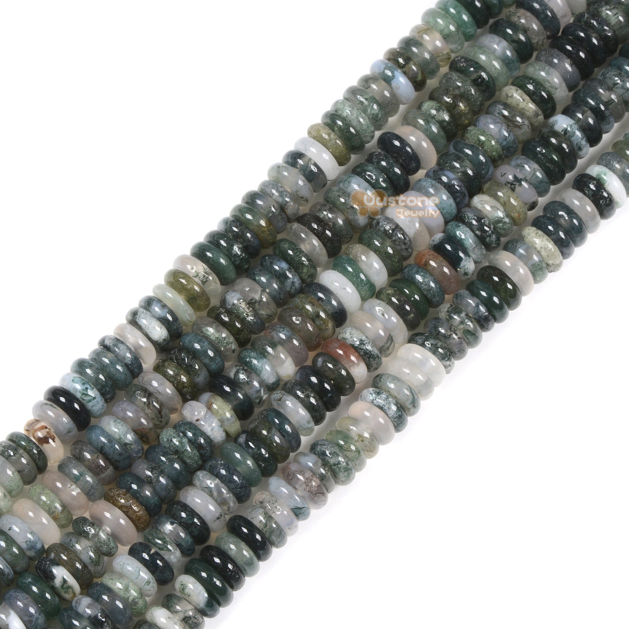 6.2x2mm Moss Agate Heishi Disc Rondelle Loose Beads 15.5"