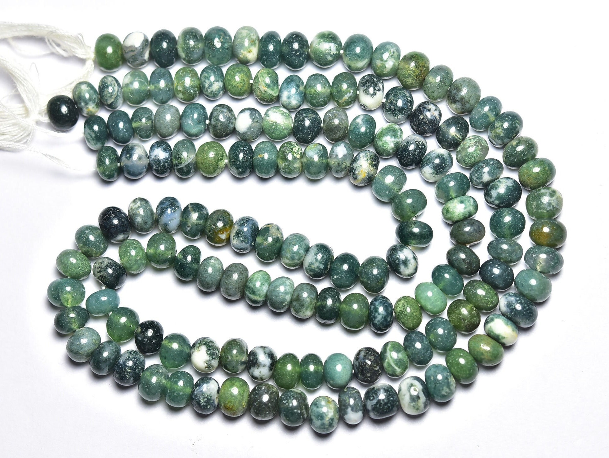 Moss Agate Rondelle Beads - 13 Inches - Natural Amazing Smooth Moss Agate Rondelles - Size Is 6.5 - 7 Mm #559