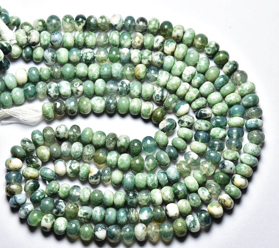 Moss Agate Rondelle Beads - 13 Inches - Amazing Natural Smooth Moss Agate  Rondelles - Size Is 6 - 6.5  Mm #1007