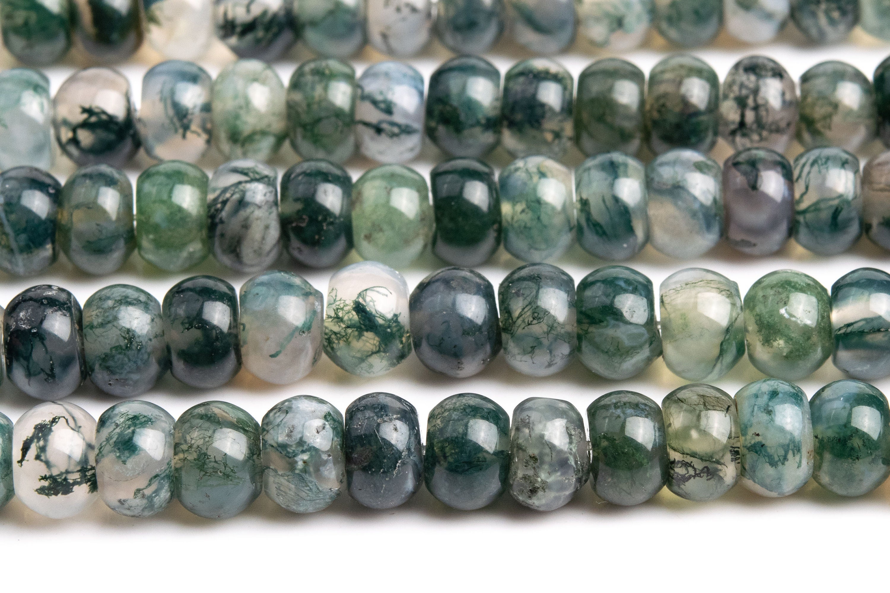 Genuine Natural Moss Agate Gemstone Beads 8x5mm Botanical Rondelle Aaa Quality Loose Beads (102216)