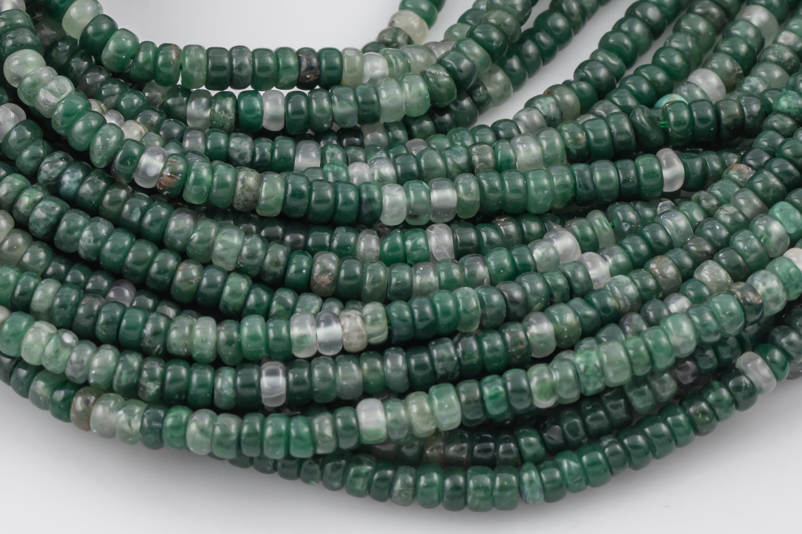 Moss Agate - High Quality In Smooth Saucer Roundel, 4mm Flat Rondel 15 Inches Thin Roundel