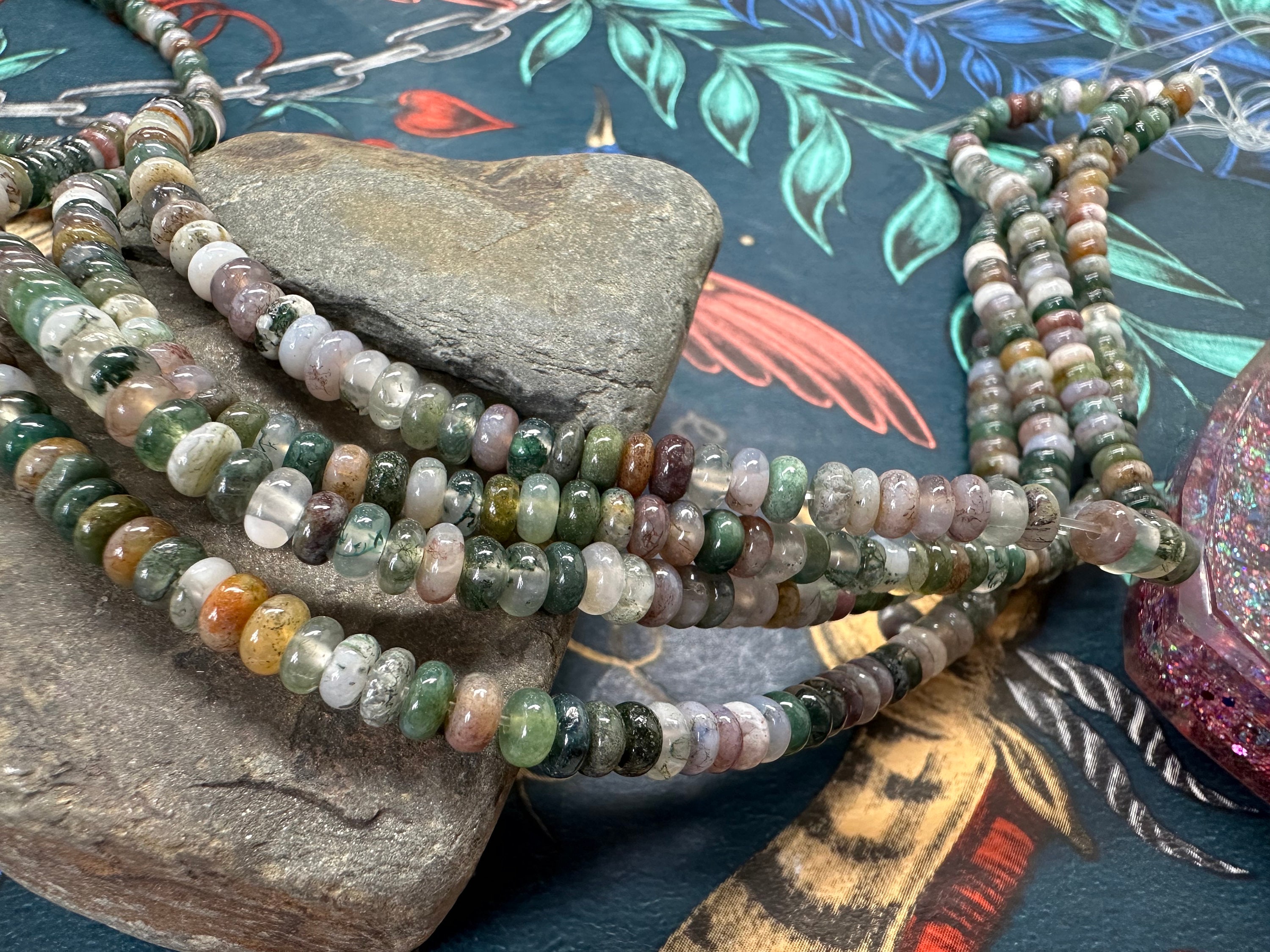 Multi Tonal Indian Agate & Moss Agate Rondelle Beads 4.5mm Approx 1mm Hole