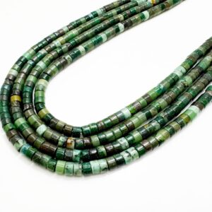 Natural Green Moss Agate Heishi Beads 2x4mm | Earthy Green Gemstone Rondelle Beads | 15” Strand | Jewelry Making Supplies - Rd33