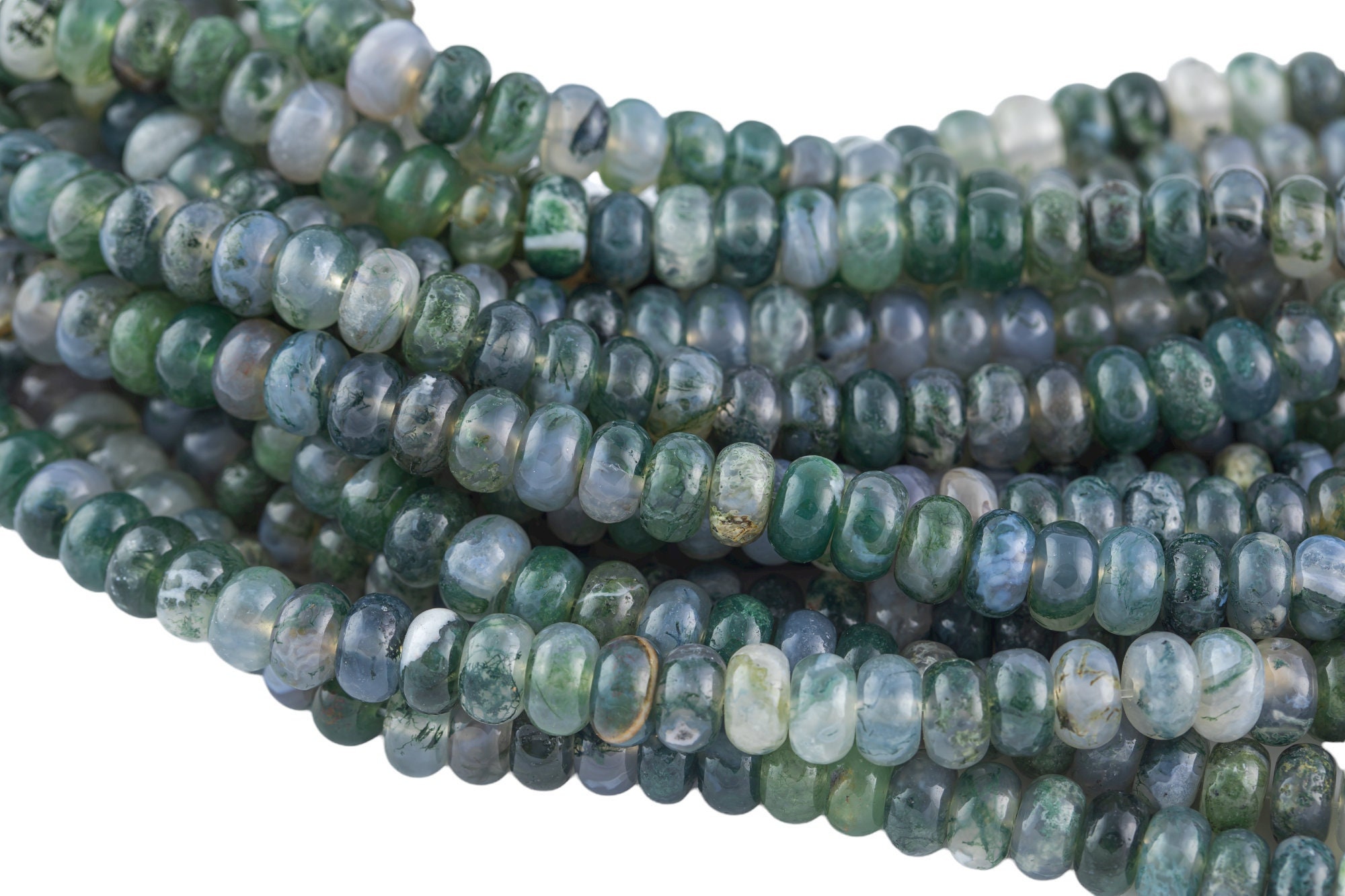 Natural Moss Agate - High Quality In Roundel, 6mm, 8mm- Full 15.5 Inch Strand-full Strand 15.5 Inch Strand Smooth Gemstone Beads