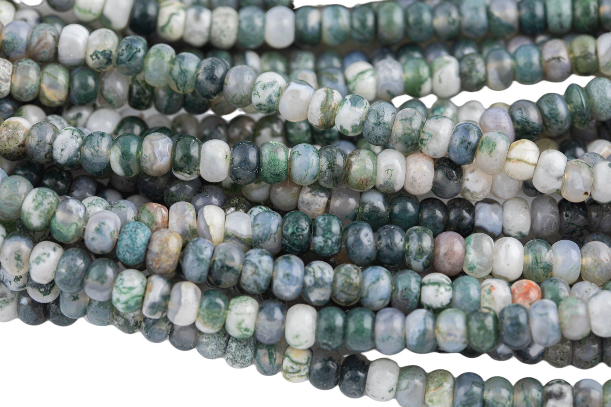 Natural Moss Agate High Quality In 6mm And 8mm Roundel- Full 15.5 Inch Strand Aaa Quality Smooth Gemstone Beads