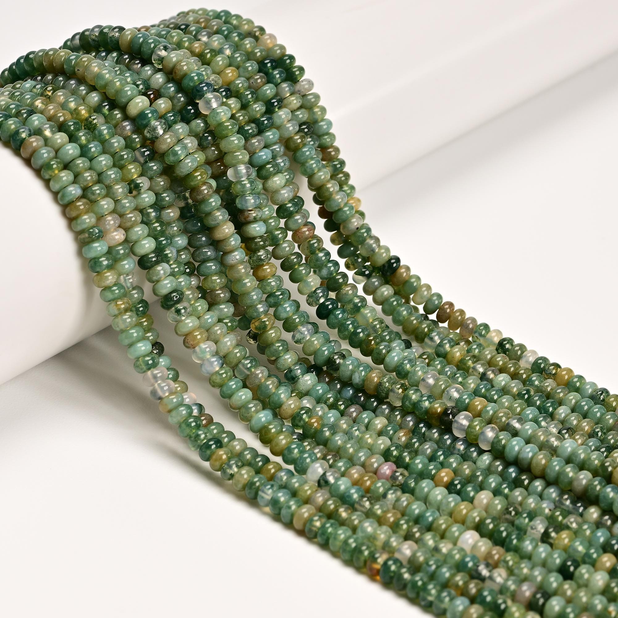Natural Moss Agate Smooth Rondelle Beads Size 2x4mm 15.5'' Strand Natural Moss Agate Smooth Rondelle Beads Size 2x4mm 15.5'' Strand