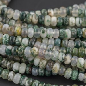 Natural Tree Moss Agate -  High Quality in  Roundel, 6mm, 8mm- Full 15.5 Inch Strand-15.5 inch Strand  Smooth Gemstone Beads
