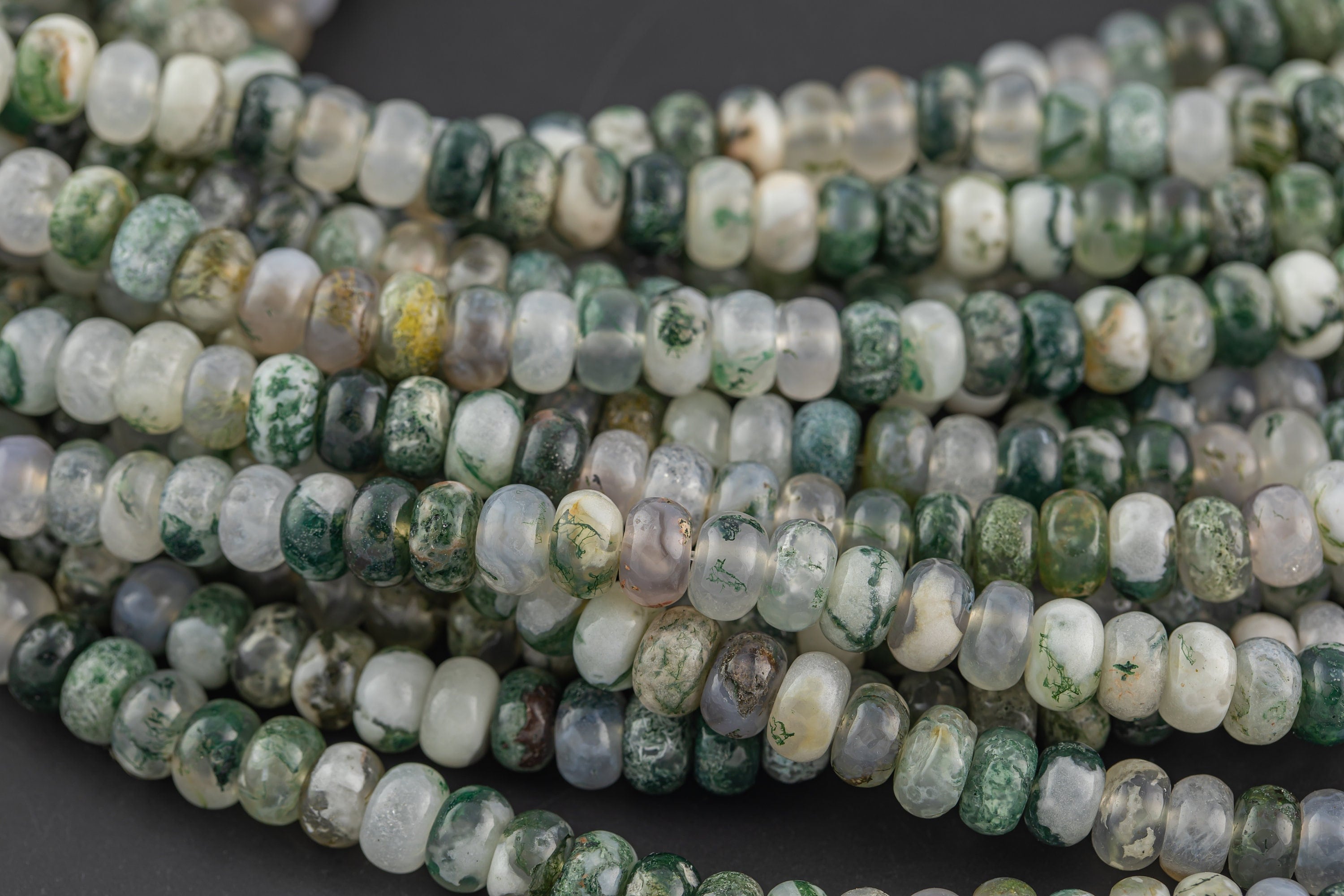 Natural Tree Moss Agate - High Quality In Roundel, 6mm, 8mm- Full 15.5 Inch Strand-15.5 Inch Strand Smooth Gemstone Beads